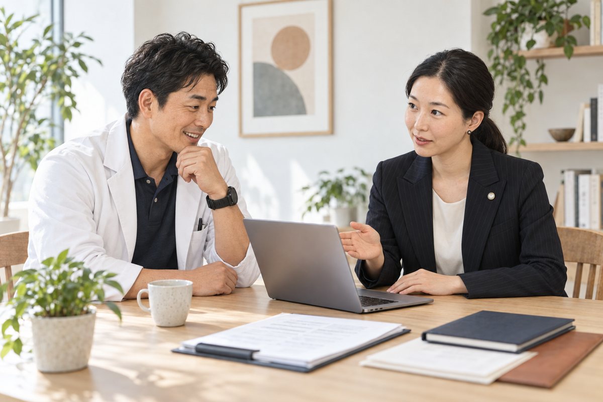税理士と法人のお客様の打合せイメージ(AI生成)